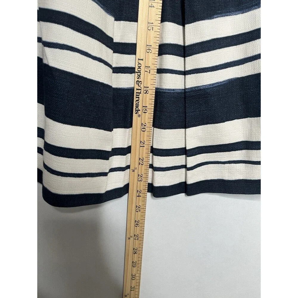 Zara Skirt Women Size Small Blue White Striped Linen Feel Pleated Pockets